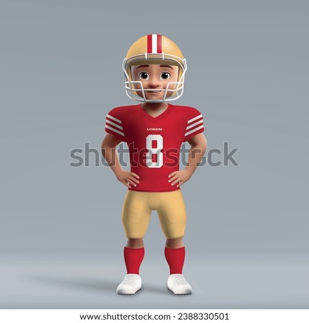 3d cartoon cute young american football player in San Francisco 49ers uniform. Football team jersey