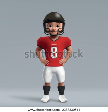 3d cartoon cute young american football player in Tampa Bay Buccaneers uniform. Football team jersey