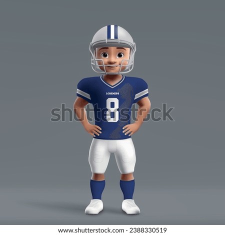 3d cartoon cute young american football player in Dallas Cowboys uniform. Football team jersey