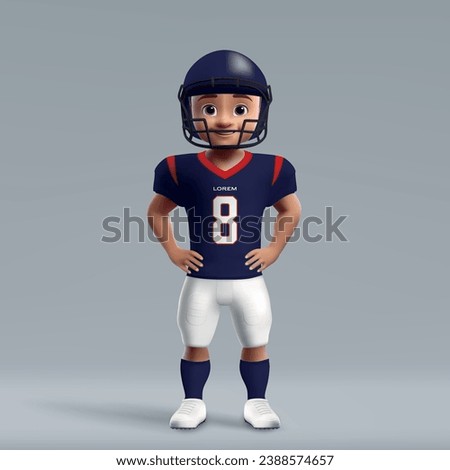 3d cartoon cute young american football player in Houston Texans uniform. Football team jersey