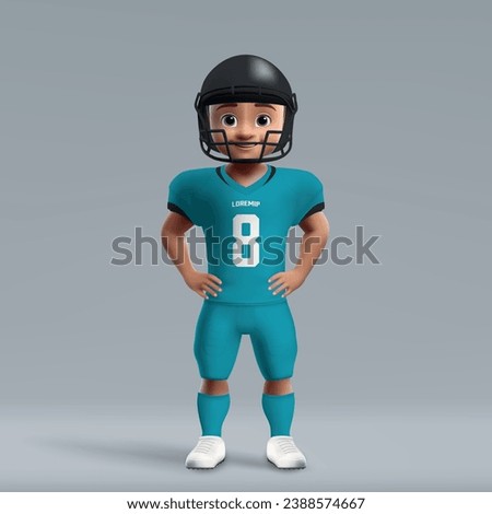 3d cartoon cute young american football player in Jacksonville Jaguars uniform. Football team jersey