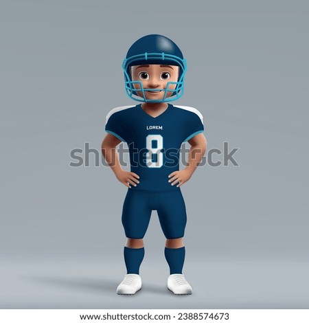 3d cartoon cute young american football player in Tennessee Titans uniform. Football team jersey