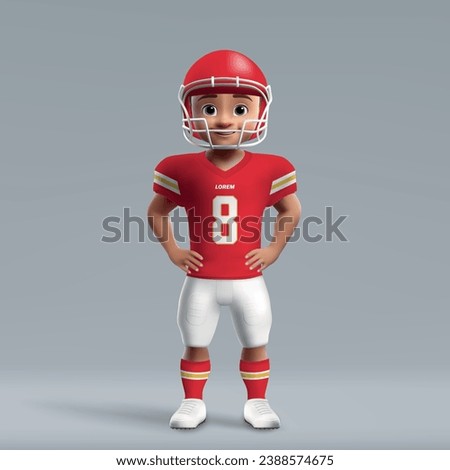 3d cartoon cute young american football player in Kansas City Chiefs uniform. Football team jersey
