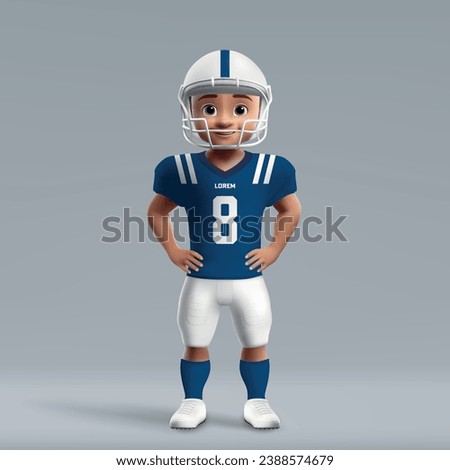 3d cartoon cute young american football player in Indianapolis Colts uniform. Football team jersey