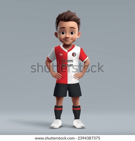 3d cartoon cute young soccer player in Feyenoord football uniform. Football team jersey