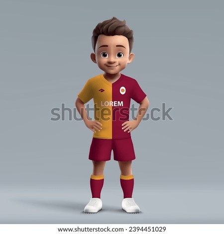 3d cartoon cute young soccer player in Galatasaray football uniform. Football team jersey