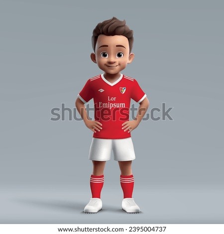 3d cartoon cute young soccer player in Benfica football uniform. Football team jersey
