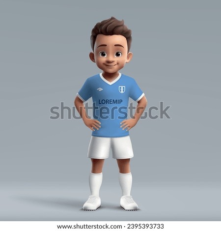 3d cartoon cute young soccer player in Lazio football uniform. Football team jersey