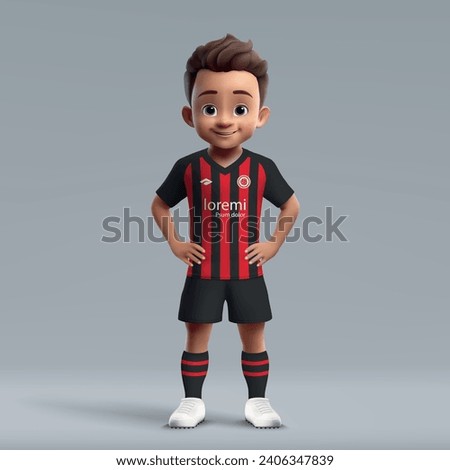 3d cartoon cute young soccer player in Eintracht Frankfurt football uniform. Football team jersey
