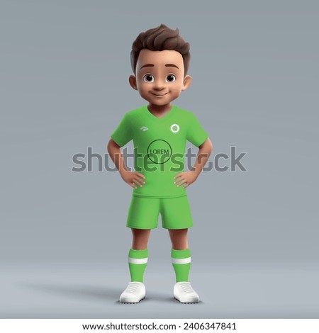 3d cartoon cute young soccer player in Wolfsburg football uniform. Football team jersey