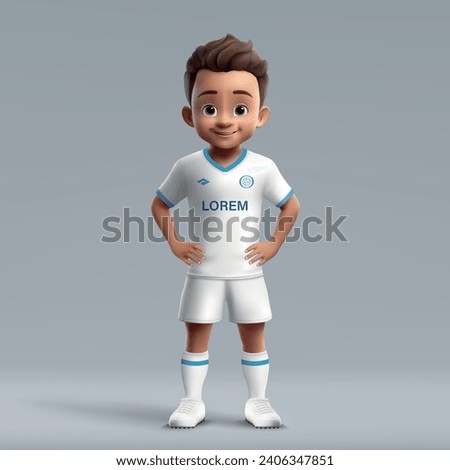 3d cartoon cute young soccer player in Marseille football uniform. Football team jersey