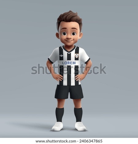 3d cartoon cute young soccer player in Udinese football uniform. Football team jersey