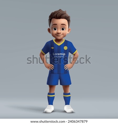 3d cartoon cute young soccer player in Verona football uniform. Football team jersey