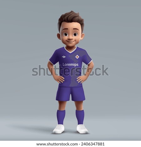 3d cartoon cute young soccer player in Fiorentina football uniform. Football team jersey