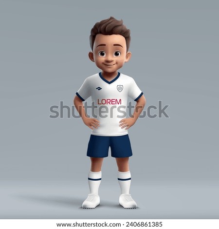 3d cartoon cute young soccer player in Tottenham Hotspur football uniform. Football team jersey