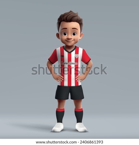 3d cartoon cute young soccer player in Athletic Bilbao football uniform. Football team jersey