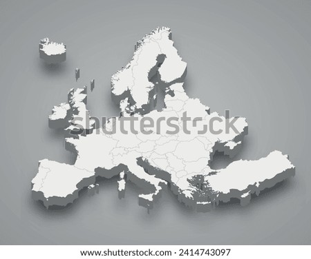 Europe 3d isometric map with borders states