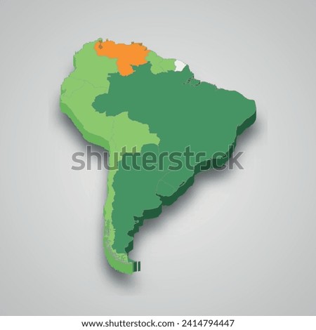 Mercosur location within South america 3d isometric map