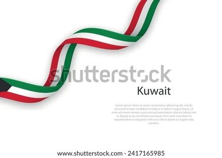 Waving ribbon with flag of Kuwait. Template for independence day poster design