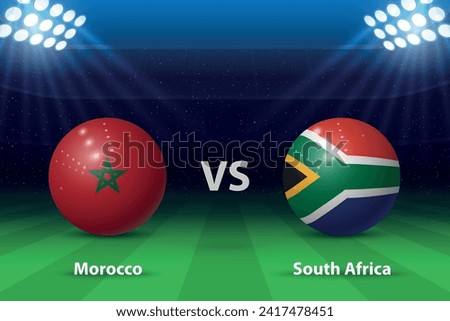Morocco vs South Africa. knockout stage Africa 2023, Soccer scoreboard broadcast graphic template