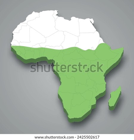 Sub-Saharan location within Africa 3d isometric map