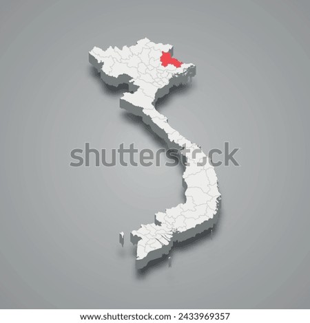 Lang Son region highlighted in red on a grey Vietnam 3d map