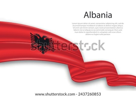 Elegant, wavy abstract representation flag of Albania, flowing on a white background with placeholder text