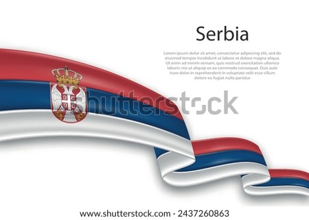 Elegant, wavy abstract representation flag of Serbia, flowing on a white background with placeholder text
