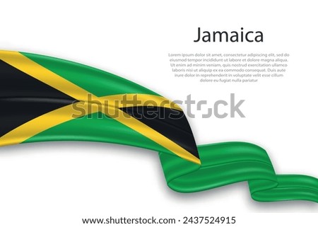 Elegant, wavy abstract representation flag of Jamaica, flowing on a white background with placeholder text