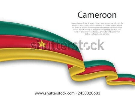 Elegant, wavy abstract representation flag of Cameroon, flowing on a white background with placeholder text