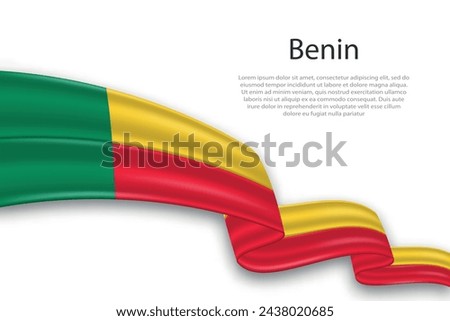 Elegant, wavy abstract representation flag of Benin, flowing on a white background with placeholder text