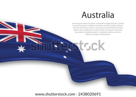 Elegant, wavy abstract representation flag of Australia, flowing on a white background with placeholder text