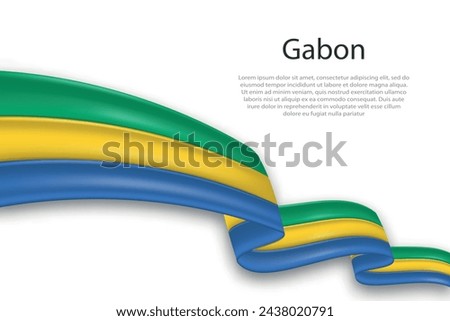 Elegant, wavy abstract representation flag of Gabon, flowing on a white background with placeholder text