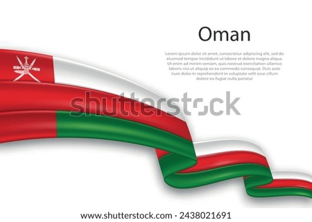 Elegant, wavy abstract representation flag of Oman, flowing on a white background with placeholder text