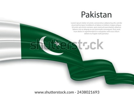 Elegant, wavy abstract representation flag of Pakistan, flowing on a white background with placeholder text