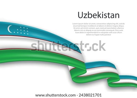 Elegant, wavy abstract representation flag of Uzbekistan, flowing on a white background with placeholder text