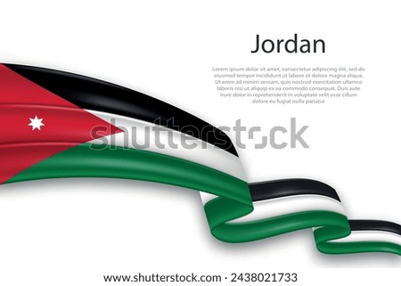 Elegant, wavy abstract representation flag of Jordan, flowing on a white background with placeholder text