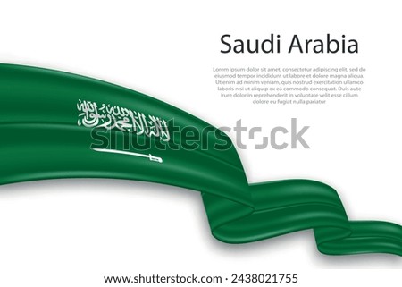 Elegant, wavy abstract representation flag of Saudi Arabia, flowing on a white background with placeholder text