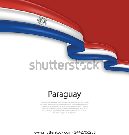 Waving ribbon with flag of Paraguay. Template for independence day poster design