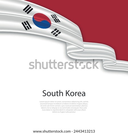 Waving ribbon with flag of South Korea. Template for independence day poster design