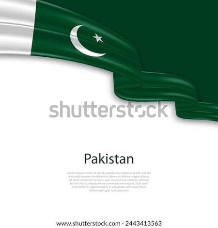 Waving ribbon with flag of Pakistan. Template for independence day poster design