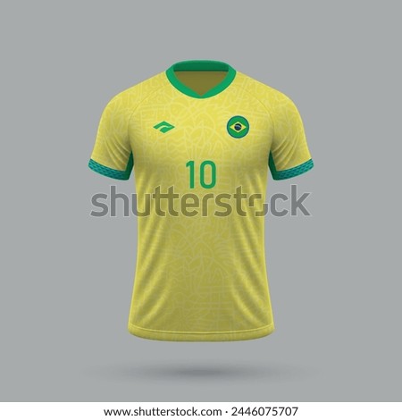 3d realistic soccer jersey Brazil national team, shirt template for football kit 2024