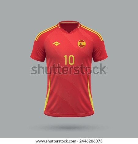 3d realistic soccer jersey Spain national team, shirt template for football kit 2024