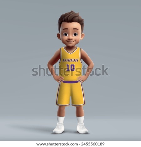 3d cartoon cute young basketball player in professional american team kit.