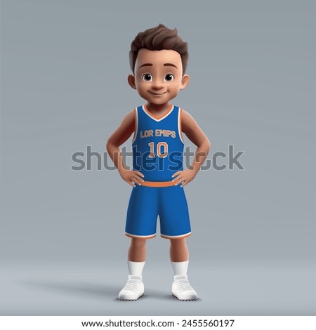 3d cartoon cute young basketball player in professional american team kit.