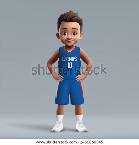 3d cartoon cute young basketball player in team kit.