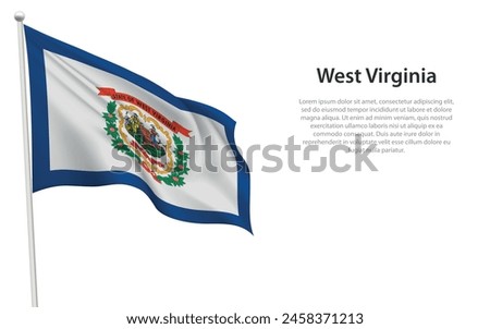 Isolated waving flag of West Virginia is a state United States on white background. 