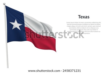 Isolated waving flag of Texas is a state United States on white background. 