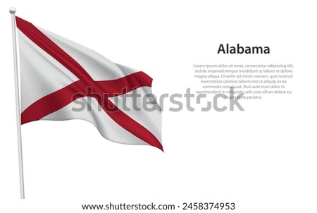 Isolated waving flag of Alabama is a state United States on white background. 