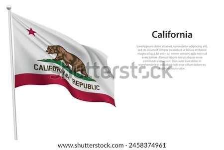 Isolated waving flag of California is a state United States on white background. 